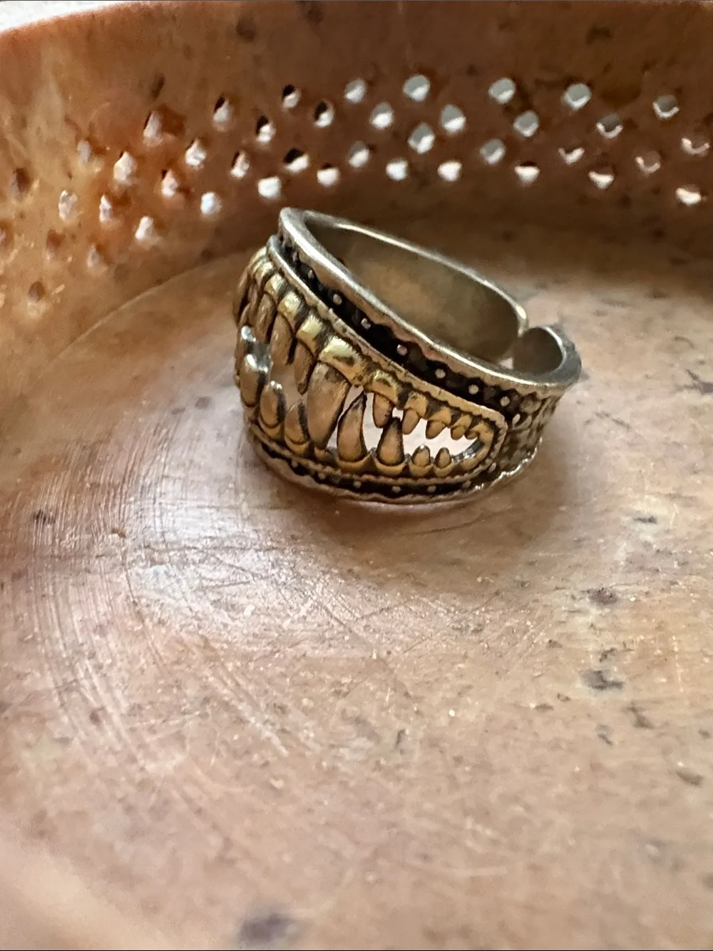 Sterling Silver Two-Tone Silver and Gold Statement Teeth Ring